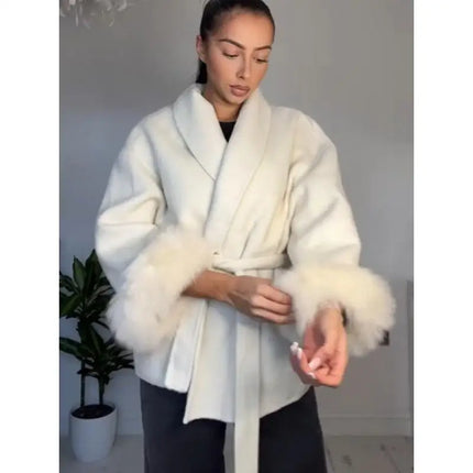 Elegant Women's Lace Up Woolen Coats Solid Full Sleeve Turn-down Collar Loose Lady Coats 2026 Autumn Winter Female Streetwear