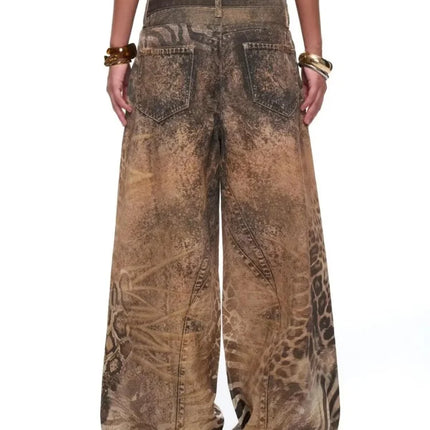 Jeans Larghi da Donna Stile Retrò Americano Y2K 2026 con Stampa Leopardata 3D, Pantaloni a Gamba Larga Vestibilità Comoda