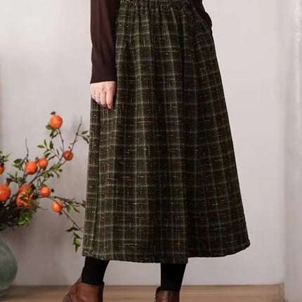 Art Mori Girls Woolen Skirts New 2025 Autumn Winter Basics Woman Cute Sweet Japanese Preppy Style Retro Vintage Long Plaid Skirt PlatiNum