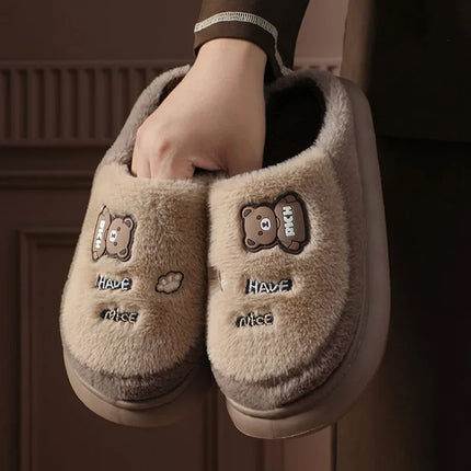 Thicken Warm Long Plush Slippers for Women Winter 2026 Chunky Platform Fluffy Furry Fur Slippers Couple Plus Size Indoor Shoes