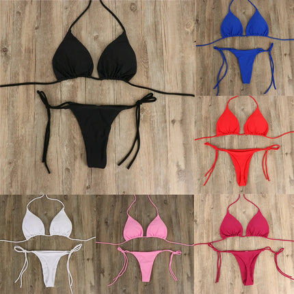 Set bikini sexy perizoma da donna Costume da bagno laterale stile fasciatura Costume da bagno brasiliano con cinturino diviso Set costume da bagno femminile solido regolabile platinumshop