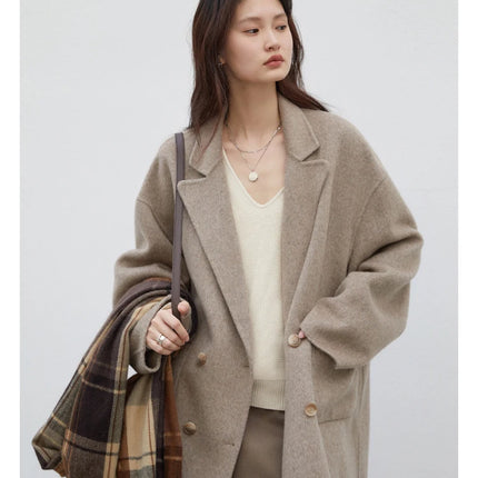 CHIC VEN Women's Woolen Coats Loose Casual Double Breasted Retro Double-sided Jacket Office Lady Outerwear Autumn Winter 2026