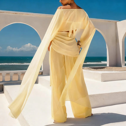Poncho Lungo in Chiffon Trasparente da Donna, Copricostume a Rete, Sciarpa Fluida Asimmetrica, Coprispalle per Sposa, Matrimonio, Serate ed Eventi platinumshop