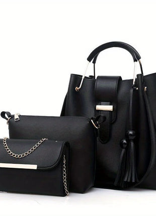 Set di 3 Borse da Donna in Pelle PU: Borsa a Tracolla, Borsa a Mano e Pochette, Combo Elegante per Signore