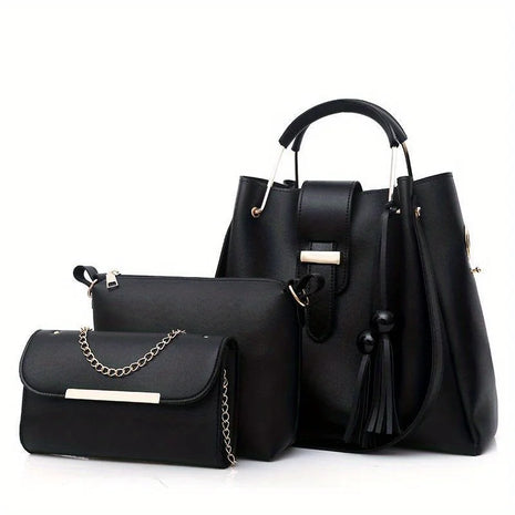 Set di 3 Borse da Donna in Pelle PU: Borsa a Tracolla, Borsa a Mano e Pochette, Combo Elegante per Signore