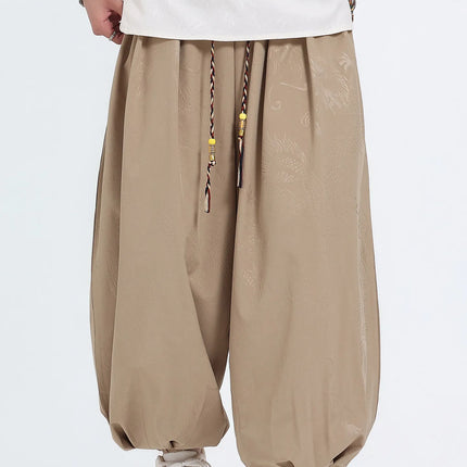 Pantaloni Estivi da Uomo Stile Cinese in Seta Ghiaccio con Motivo Drago Ukiyo-e, Comodi e Trendy, Pantaloni Casual Oversize da Uomo