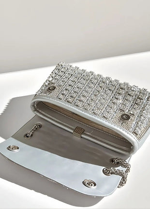Fashionable Retro Diamond Studded Gold Chain Women's Crossbody Bag Handbag Dinner Bag Underarm Bag Single Shoulder Bag PlatiNum