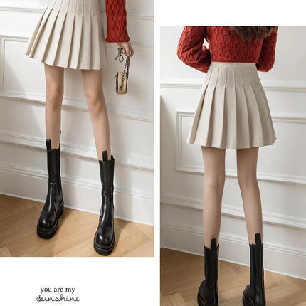 Autumn Winter Woolen Mini Pleated Skirts Women Fashion High Waist Loose A-Line Short Skirt Kawaii School Skater Falda Plisada PlatiNum