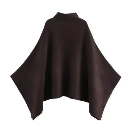 Asymmetric Knit Poncho Cape Loose Solid Color Minimalist Warm Shawl Wrap Outerwear Commuter High Street Pullover 202606H