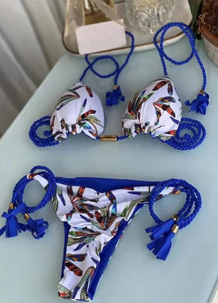 Nuovo Costume da Bagno Sexy da Donna, Set Bikini all'Uncinetto a 2 Pezzi, Triangolare Brasiliano, Push-Up, per Spiaggia Estiva PlatiNum