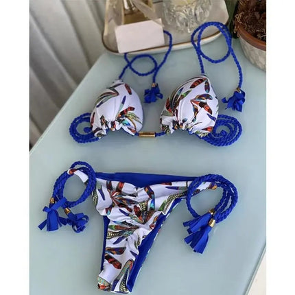 Nuovo Costume da Bagno Sexy da Donna, Set Bikini all'Uncinetto a 2 Pezzi, Triangolare Brasiliano, Push-Up, per Spiaggia Estiva PlatiNum