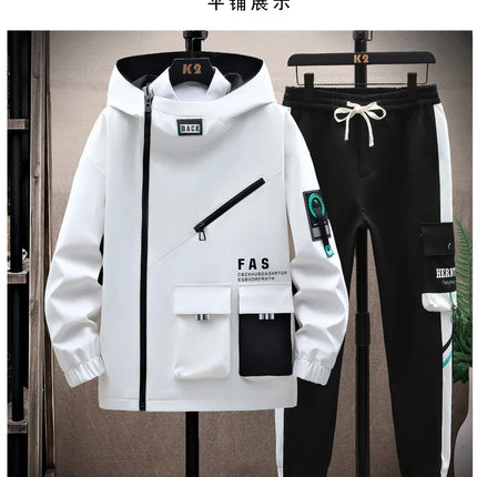Autumn Men Tracksuit Casual Spring Sportswear Hooded patchwork Jackets Pants 2 Piece Sets Hip Hop Running Sports Suit