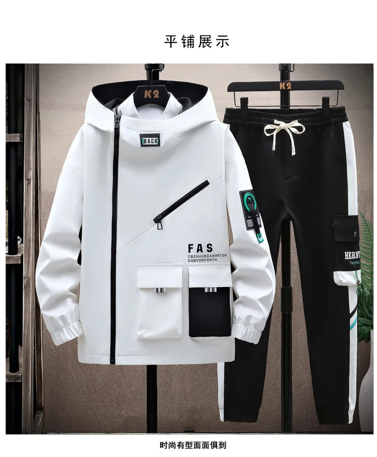 Autumn Men Tracksuit Casual Spring Sportswear Hooded patchwork Jackets Pants 2 Piece Sets Hip Hop Running Sports Suit