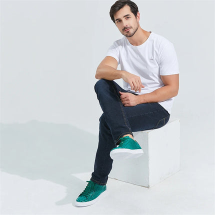 Leather Sneakers Men Calfskin Alligator Pattern Casual Shoes Lace Up Flats Daily Footwear