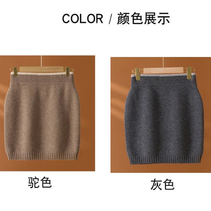 Flat Thickened Hip Hugging Skirt Women's Autumn Winter 100% Merino Wool Knitted Half Skirt Versatile Short Elastic Waist Skirt PlatiNum