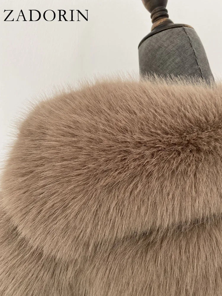 ZADORIN Winter Luxury Faux Mink Fur Coat Hooded Women Thick Warm Fluffy Faux Fur Jacket Ladies Coats Black Pink Fur Coats Top