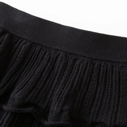 DUSHU Ruffled Knitted Skirt Spring Black Elastic Waist Cake Mini Skirt Ruched Ruffles Sweet Straight Leisure Korean Style PlatiNum
