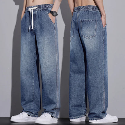 Abbigliamento da uomo Pantaloni a gamba larga Jeans larghi Streetwear Pantaloni in denim moda dritti Y2k Pantaloni da uomo in vita elastica lavati vintage