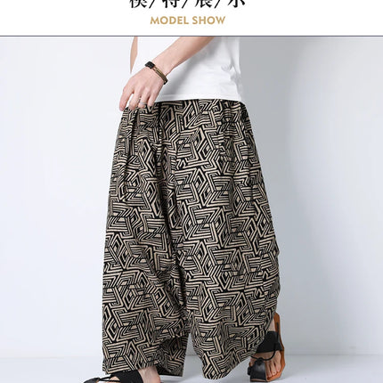 Pantaloni stile cinese uomo retrò Casual gamba larga pantaloni larghi Crossover cotone lino nuovi pantaloni grafici da uomo pantaloni Hip Hop M-5XL