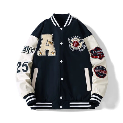 Men Varsity Baseball Bomber Jacket Hip Hop Harajuku Bone Letter Patchwork Leather Jackets Streetwear Women Unisex College Coats