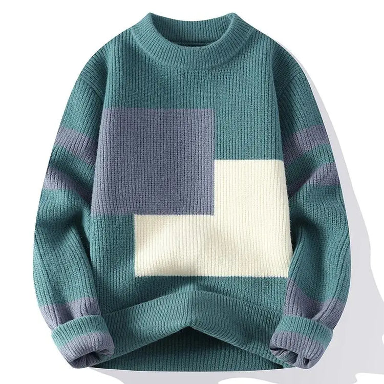 Men's Fashion stripe pattern Sweaters Autumn/Winter Loose Knittwear Men sweater youth Thick Warm patchwork pullovers Top