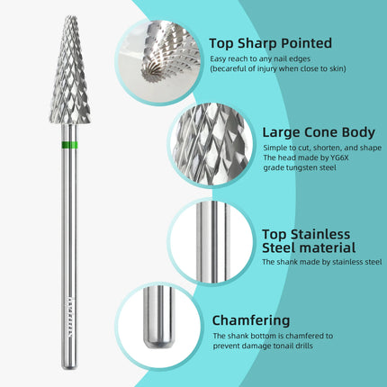 HYTOOS Carbide Cone Shape Nail Drill Bit Rotary Burr Milling Cutter for Manicure & Pedicure Electric Files