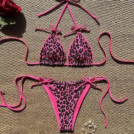 Costume da bagno bikini sexy leopardato da donna con spalline push-up, set bikini a tre pezzi a vita bassa, costumi da bagno estivi da donna senza schienale per la spiaggia PlatiNum