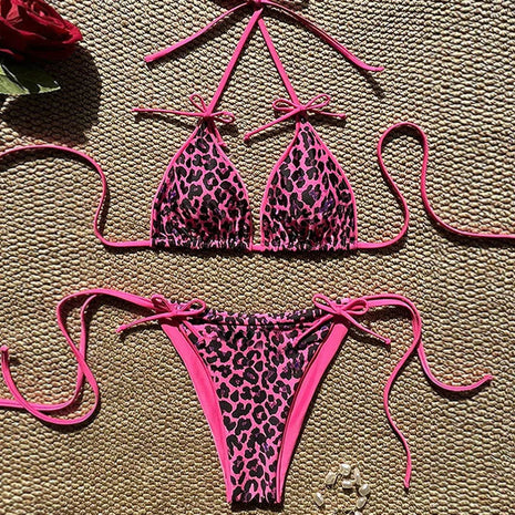 Costume da bagno bikini sexy leopardato da donna con spalline push-up, set bikini a tre pezzi a vita bassa, costumi da bagno estivi da donna senza schienale per la spiaggia PlatiNum