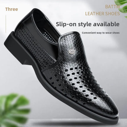 Scarpe Formali da Uomo in Pelle Traspirante con Design Traforato, Casual Estive a Punta Tonda e Tacco Basso, Comode da Indossare