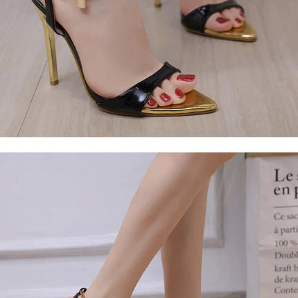New Summer Sandals Women Fashion Gold Chain Ankle Strap Sexy Peep Toe Ladies Metal High Heels Sandals Woman Party Shoes Pumps PlatiNum