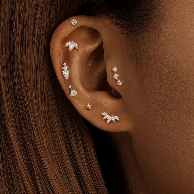 AIDE Heart Round Ball Flat Helix Piercing Earring 925 Sterling Silver Ear Studs Geometric Zircon Exquisite Trinket Studs Aretes PlatiNum
