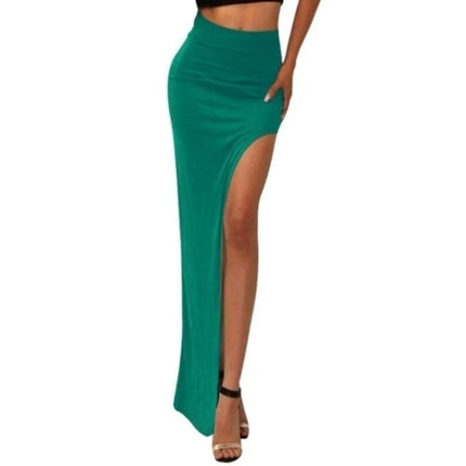 Modische geteilte Röcke Sexy lange Röcke für Damen Offener seitlicher Schlitzrock High-Waist-Rock mit hohem Schlitz Schwarz