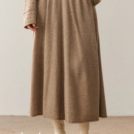 Women's 100% Pure Cashmere Knit Skirt New Elastic Waist Big Swing Skirts Fashion High-End Thick Umbrella Skirt Cashmere Dress PlatiNum