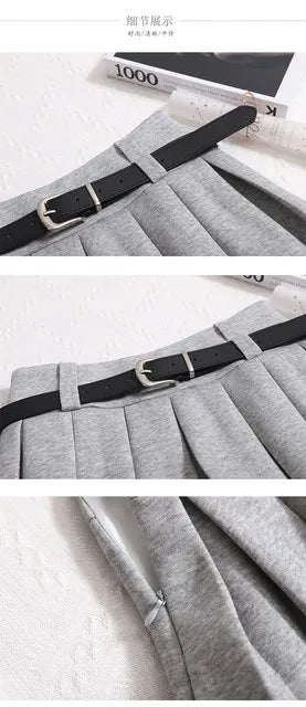 Womens Shorts Autumn Winter Belt High Waist Fluffy Pleated A-line Short Pants Korean Fashion Sexy Y2k All Match Clothes