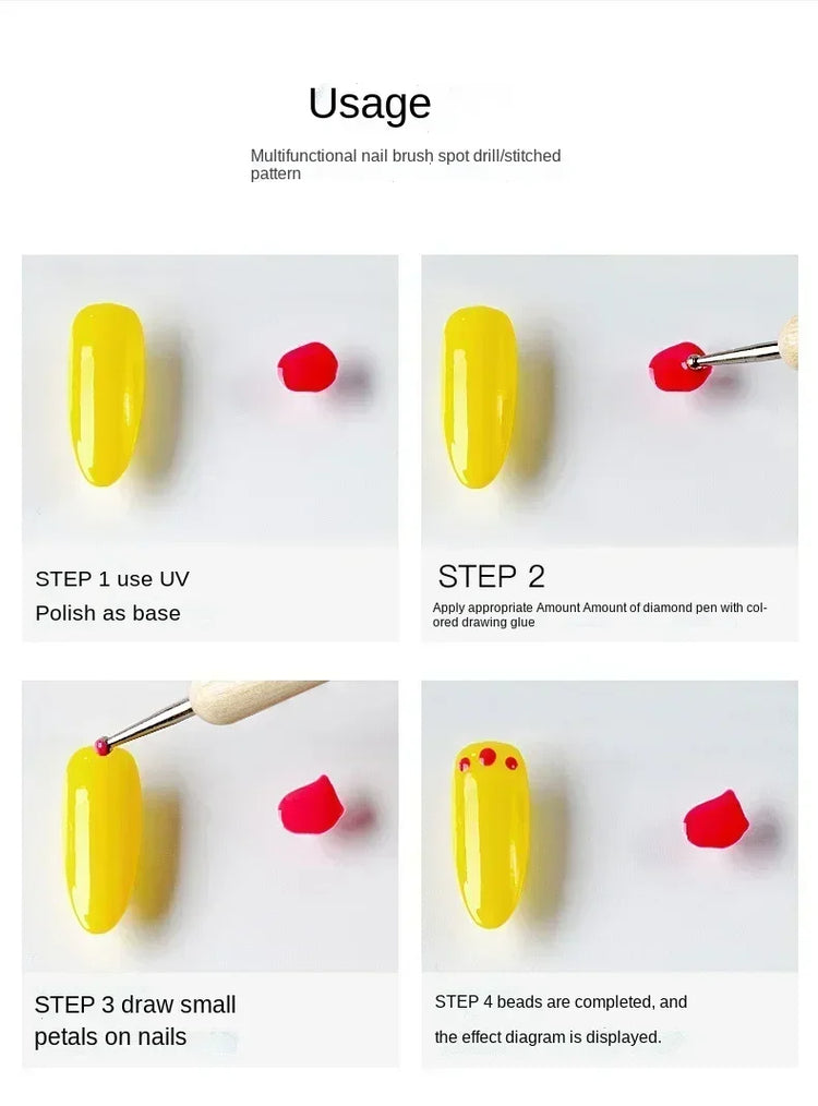 Dual End Wooden Dotting Pen Marble Nail Art Tool Set Manicure Painting Kit 5PCS DIY Nail Design