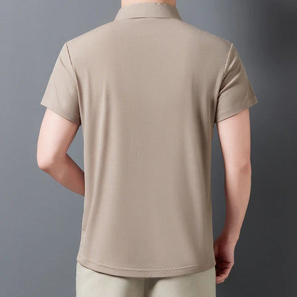 2025 New men's casual and fashionable solid color short-sleeved polo shirt comfortable and versatile summer T-shirt