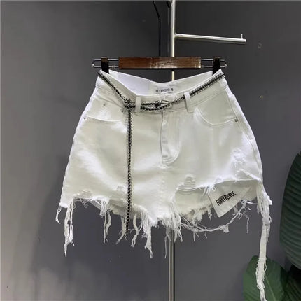 Nuova gonna corta in denim bianco coreano 2026 da donna, con tasche a vista e design irregolare anti-sfregamento