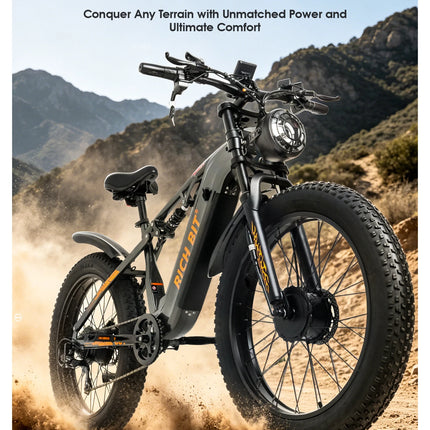 Bici Elettrica Fuoristrada C01, E-bike da Montagna 26'', Doppio Motore, Potenza di Picco 3000W, Batteria al Litio Rimovibile 48V 20Ah, Doppia Sospensione, Velocità Massima 60-63km/h