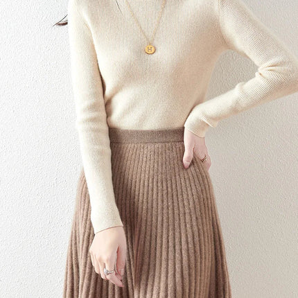 Preppy Style women's 100% Merino Wool Skirts Autumn Winter Pleated Skirt Cashmere Knitwear Short A-Line Above Knee Skirt PlatiNum
