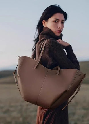 Grande borsa tote in pelle morbida con bordo regolabile, manici lunghi, borsa capiente per lavoro e shopping quotidiano