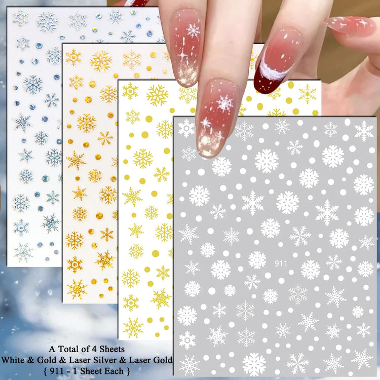 4 to 24 Sheets Xmas Snowflake Gold Silver Blue Holographic Self-Adhesive Winter Christmas Decor DIY Manicure Nail Art Stickers