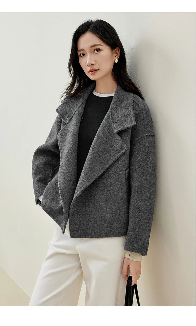 SENTUBILA 100% Wool Winter Jackets for Women Short Coats 2026 Stand Turtleneck Unlined Wool Outerwears Female Clothes W44O56626
