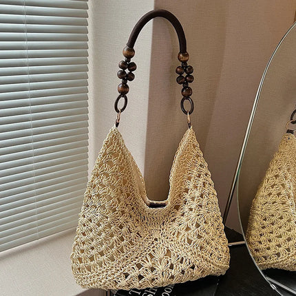 Women's Woven Straw Tote Bag Large Capacity, Summer Beach Vacation Bag, Fashionable Shoulder Bag for Commuting