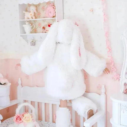 Cartoon Children Plush Rabbit Cosplay Costume Kawaii Kids Winter Warm Sets Top Pants Hat Suit Girl Halloween Party Outfits Gift
