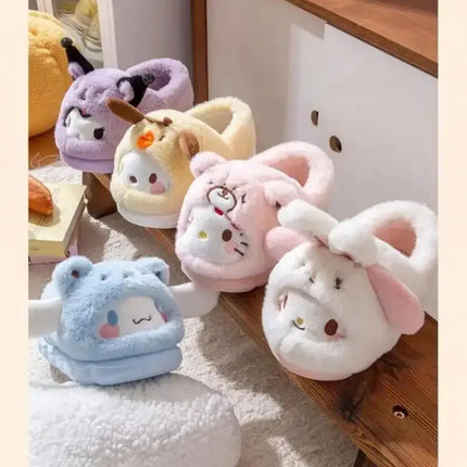 Anime Winter Plush Slippers Kuromi Hello Kitty Cinnamoroll Sanrioed Kawaii Cartoon Cute Indoor Thicken Warm Home Slippers