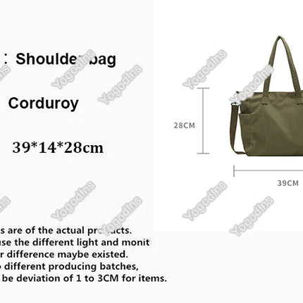 Women Corduroy Tote Bag Casual Multi Pocket Handbag Adjustable Strap Crossbody Sling Bag Zipper Shoulder Bag Fall Winter Bag PlatiNum