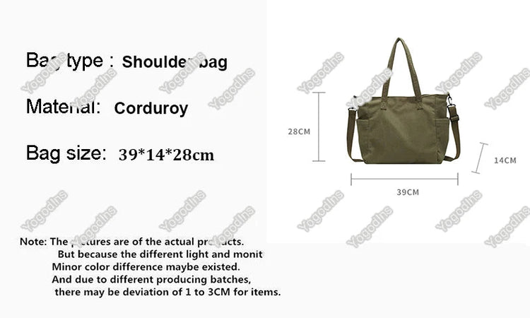 Women Corduroy Tote Bag Casual Multi Pocket Handbag Adjustable Strap Crossbody Sling Bag Zipper Shoulder Bag Fall Winter Bag PlatiNum