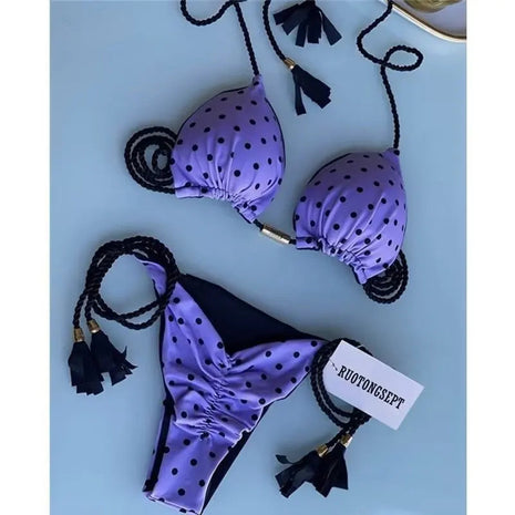Nuovo Costume da Bagno Sexy da Donna, Set Bikini all'Uncinetto a 2 Pezzi, Triangolare Brasiliano, Push-Up, per Spiaggia Estiva PlatiNum
