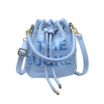 Spring New Fashion Letter PU Leather Bucket Bag Women Simple City Style Shoulder Handbag Trendy Crossbody Satchel Handbag PlatiNum
