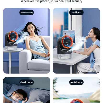 Ventilatore Nebulizzatore con Funzione Umidificatore 360° °   Ventilatore da tavolo regolabile con display LED 100 velocità 16 ° C Ice Fog Batteria da 1800mAh a Lunga Durata